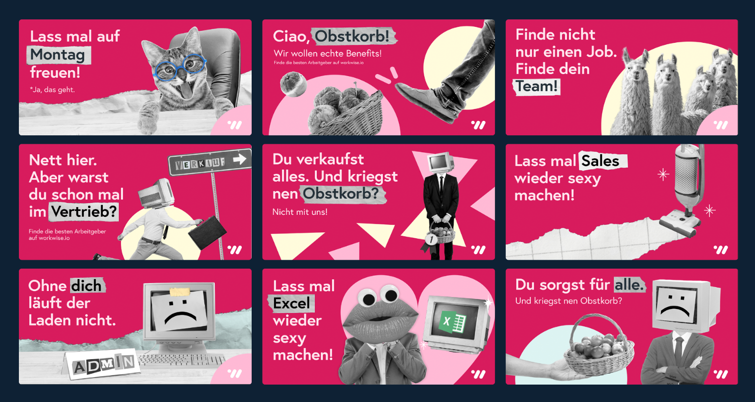 A range of Workwise digital banners in German. 