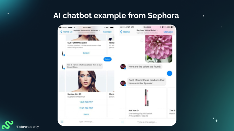 An image from Tatevik Maytesyan's Gather & Grow presentation, demonstrating how AI chatbots can serve marketing purposes.