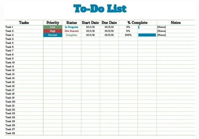percentage to do list temp