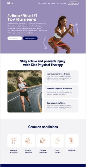 A custom landing page targeting runners that help move leads further down the funnel for Kins. 