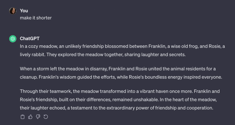 ChatGPT prompt follow up example: “Make it shorter”