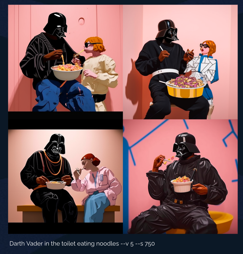 Darth Vader in the toilet eating noodles --s 750