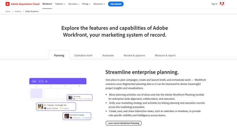 Adobe Workfront website