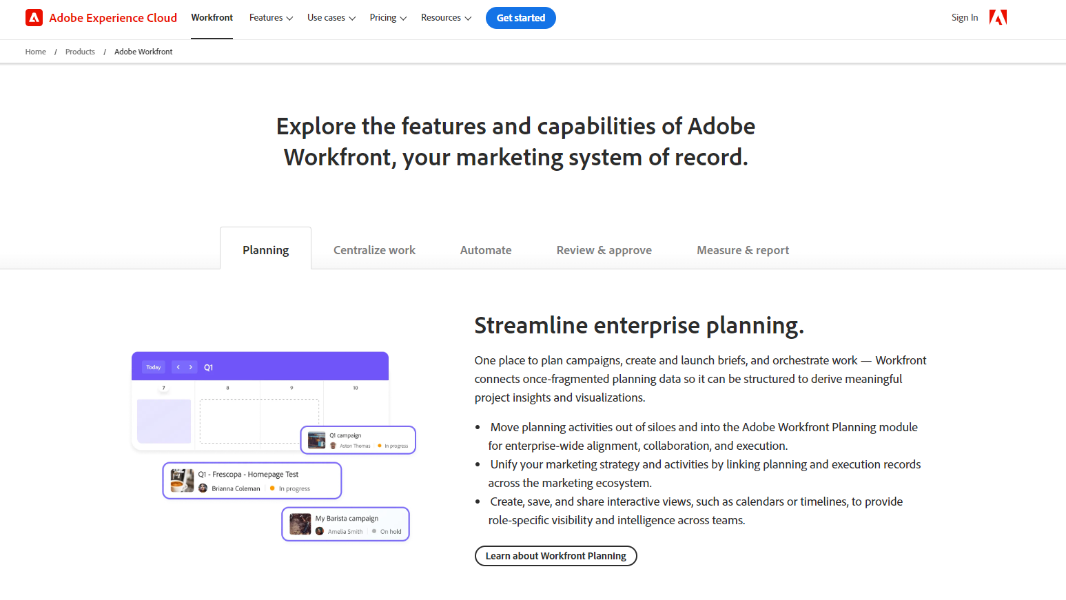 Adobe Workfront website