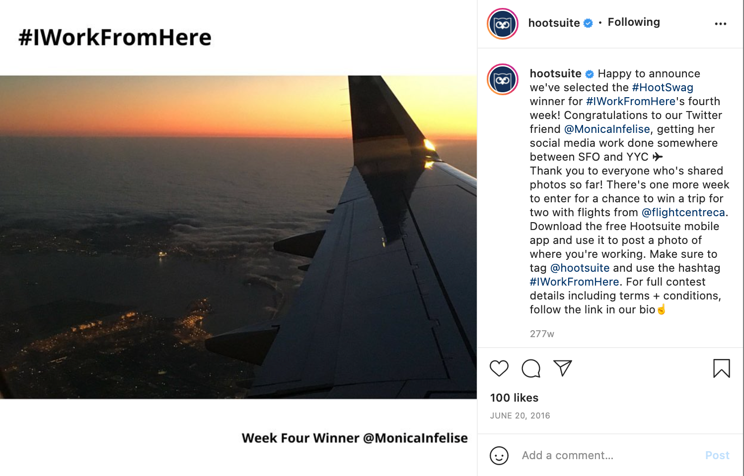 A screenshot of a UGC-centered Instagram post by Hootsuite.