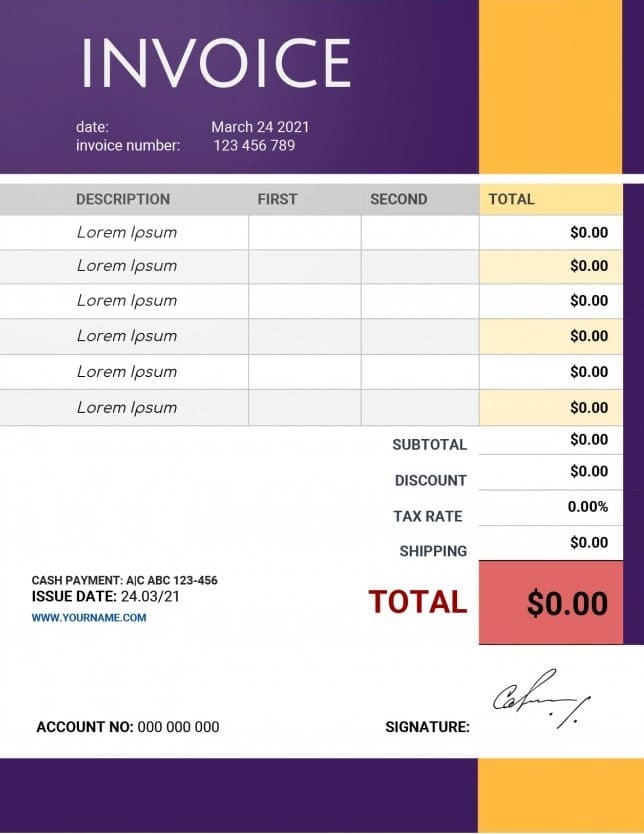 colored invoice template