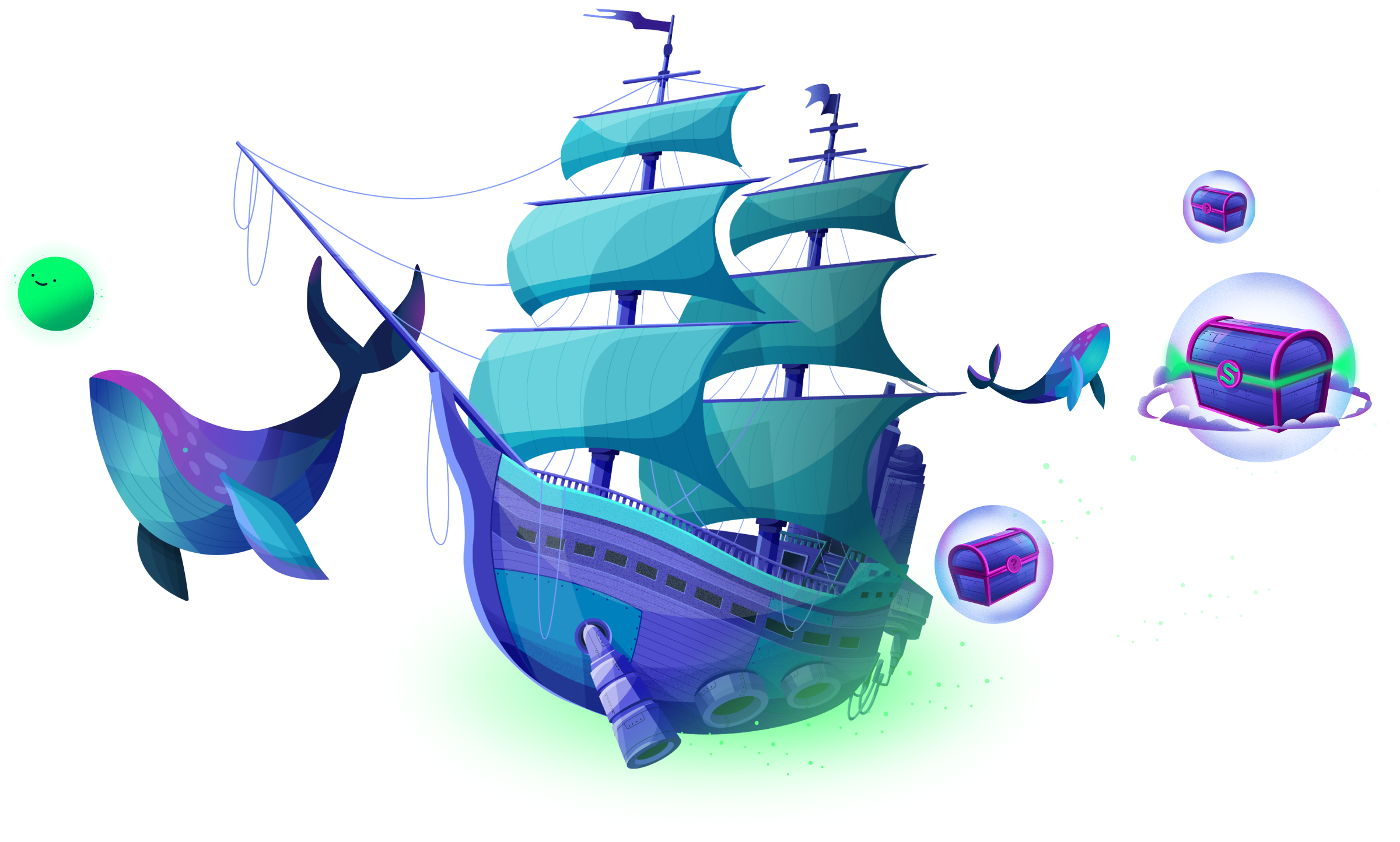 Wales and a tall ship in space