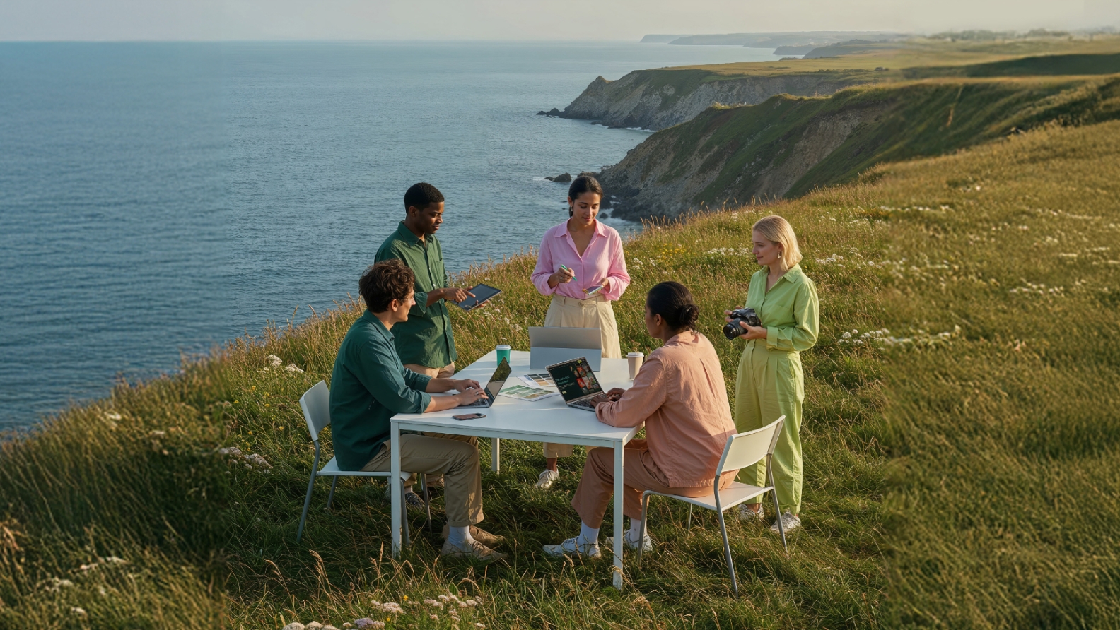 hero image report group on cliff at table 