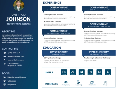 This cool visual CV template is also available to download and edit in a simple PowerPoint format. We love how versatile it is and how it can be used for a variety of profiles.