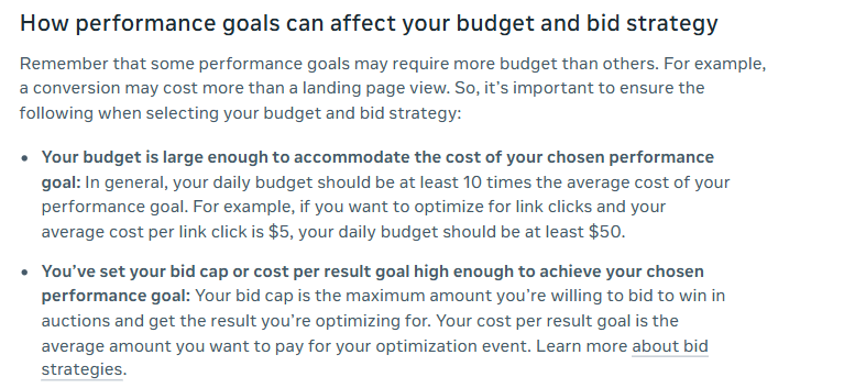 Performance goal ads