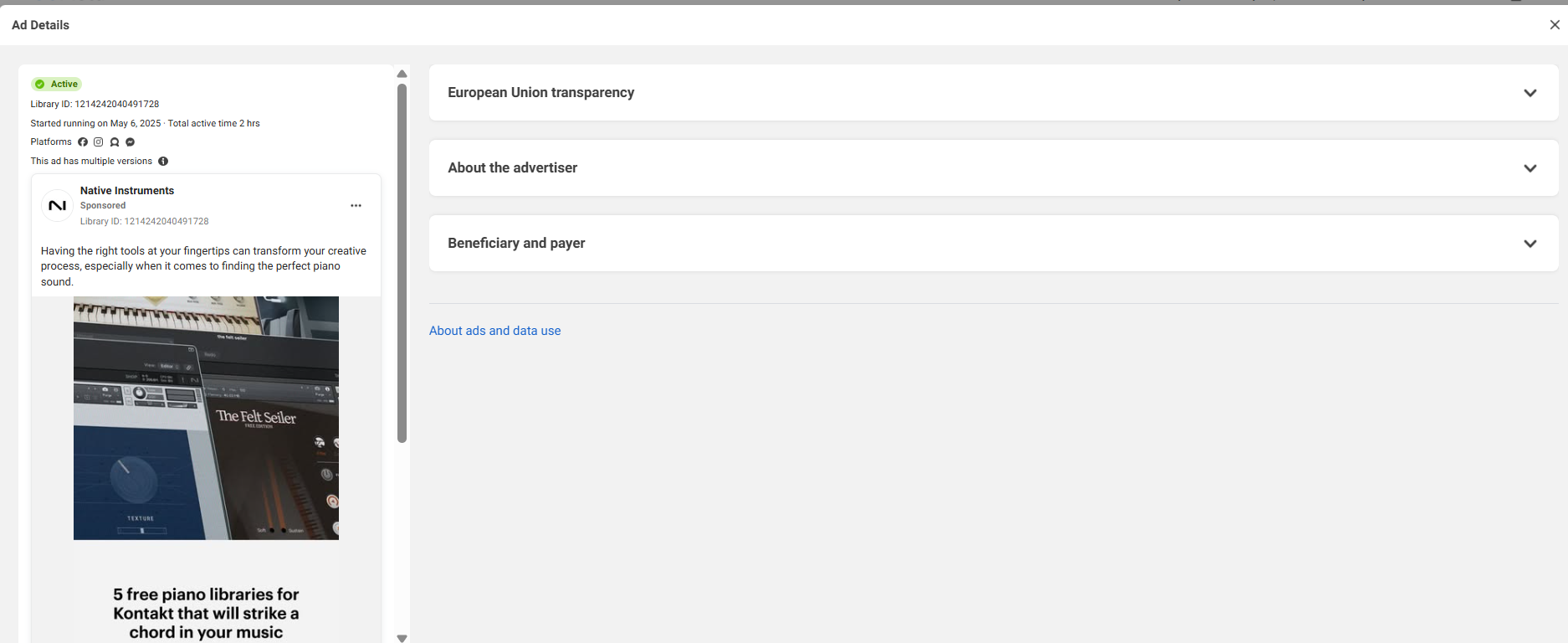 See ad details meta ads lib