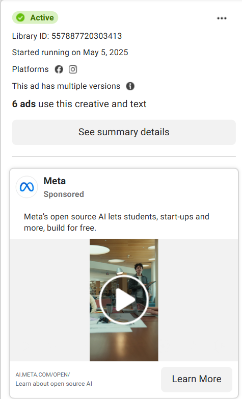 An ad on the meta library