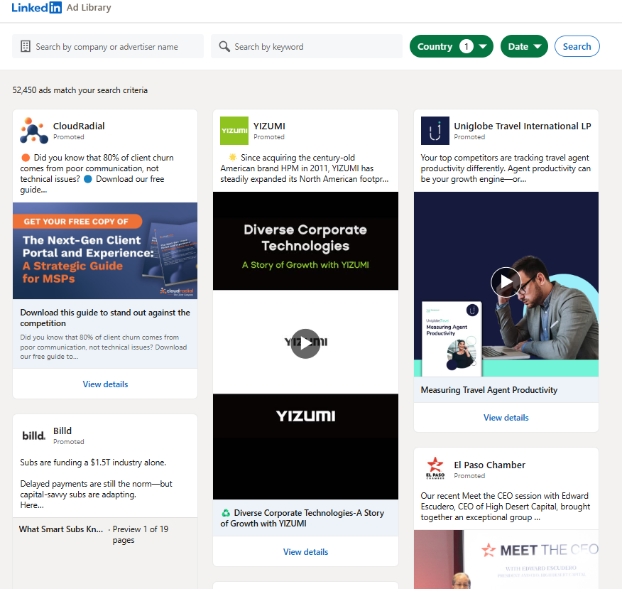 Linkedin ads library dashboard