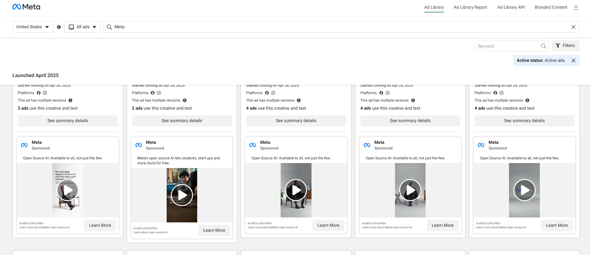 Meta library dashboard