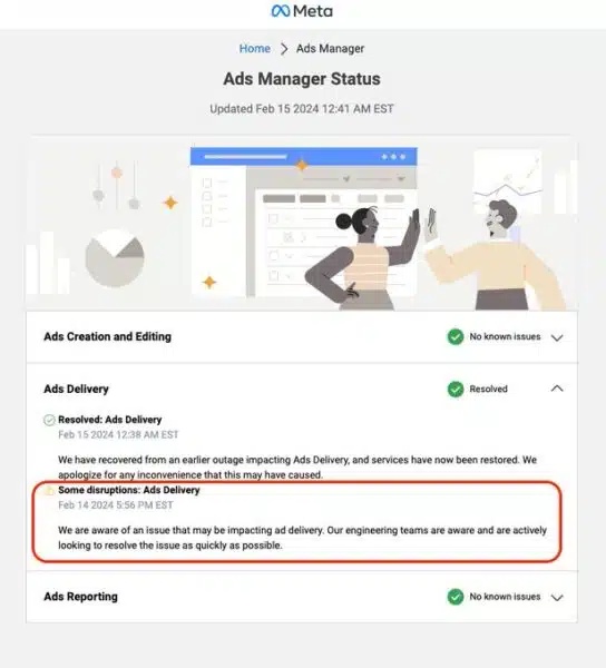 Delivery status meta ads