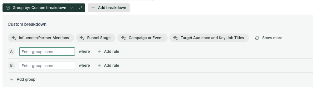 AI suggestion in custom breakdown