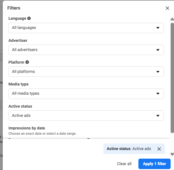 Meta ads library filters
