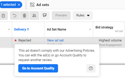 Ad rejected