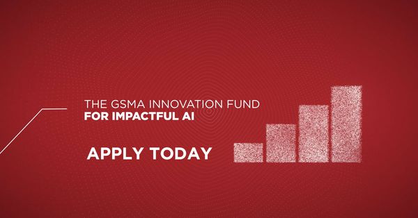 A chart on a red background with the words The GSMA Innovation Fund for Impactful AI Apply Today written