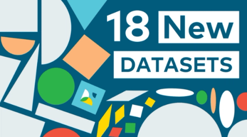 A graphic with the words 18 New Datasets written