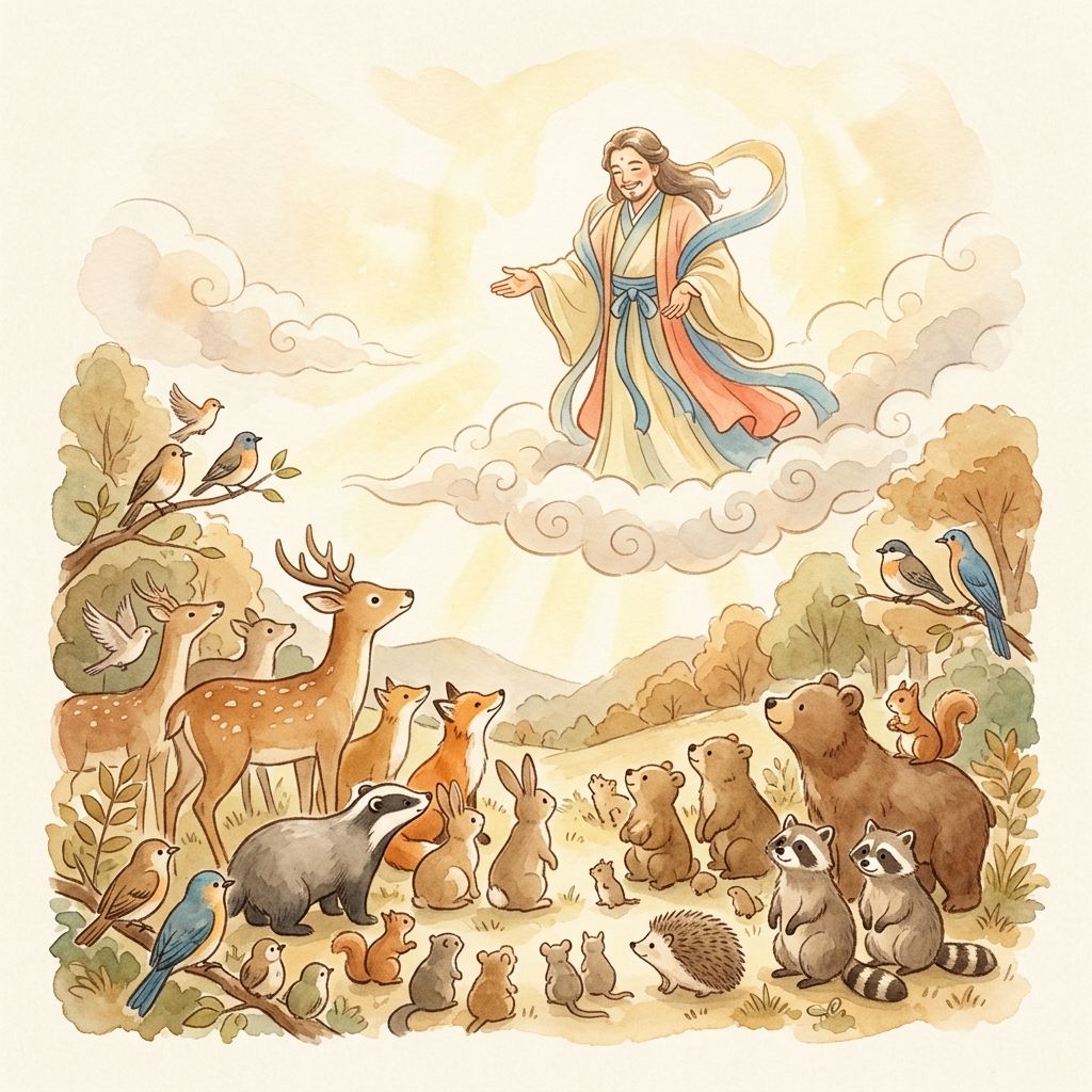 神様が動物たちに告げる場面