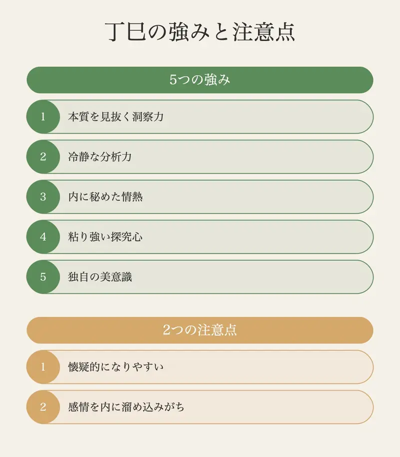 丁巳の才能マップ ── 5つの強みと2つの注意点