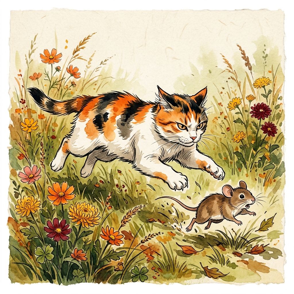 ねずみを追いかける猫