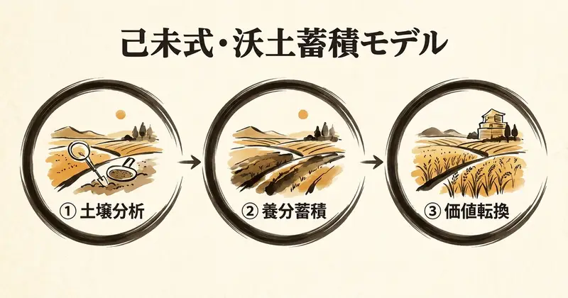 沃土蓄積モデル。己未の才能を成果に変える3段階