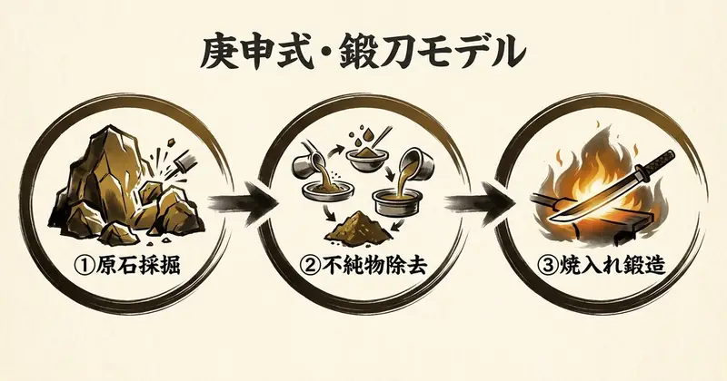 庚申式「鍛刀モデル」── 鋭さを名刀に変える3ステップ