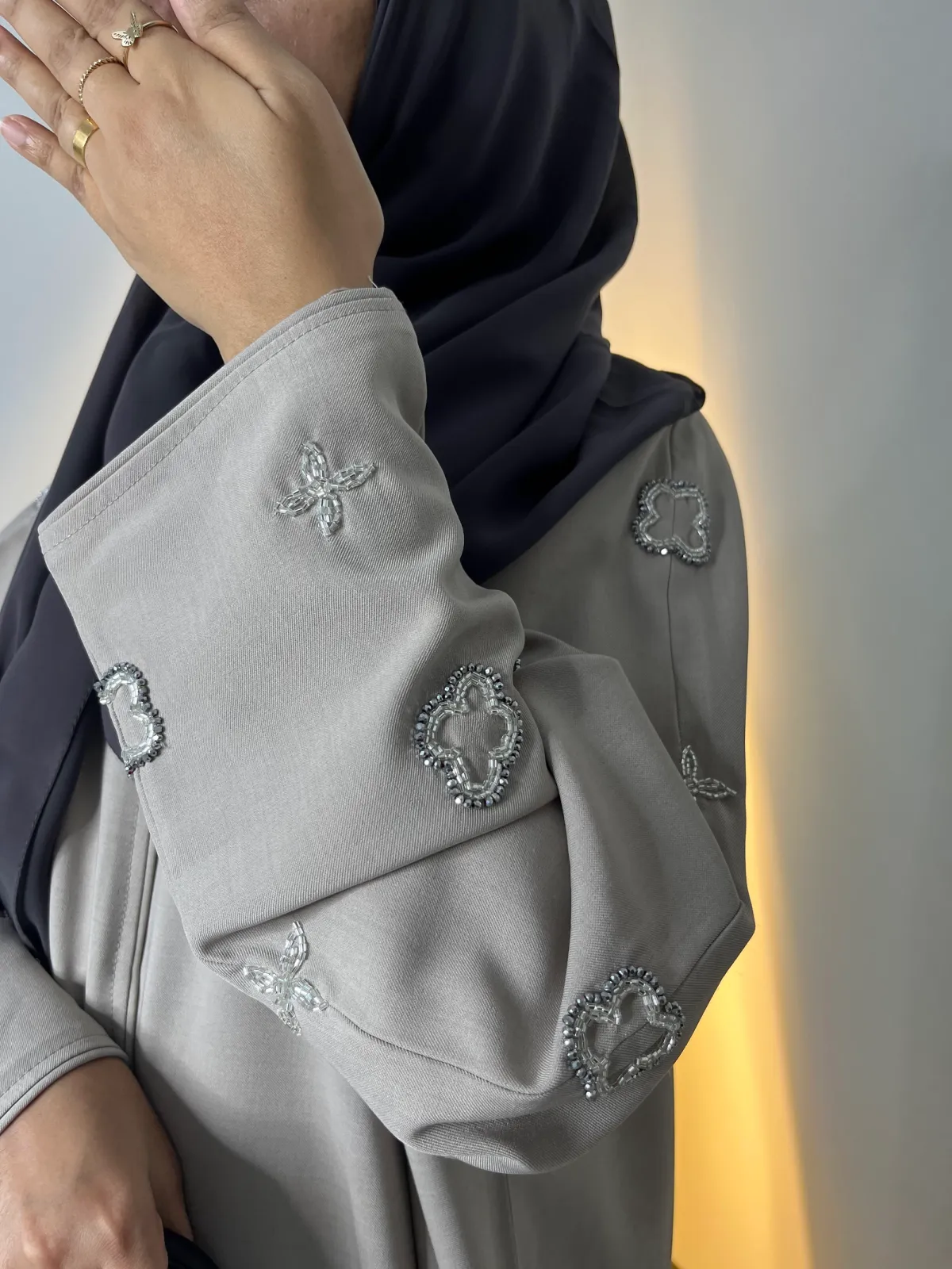 Dove Grey Silver Bloom Abaya  - View 6