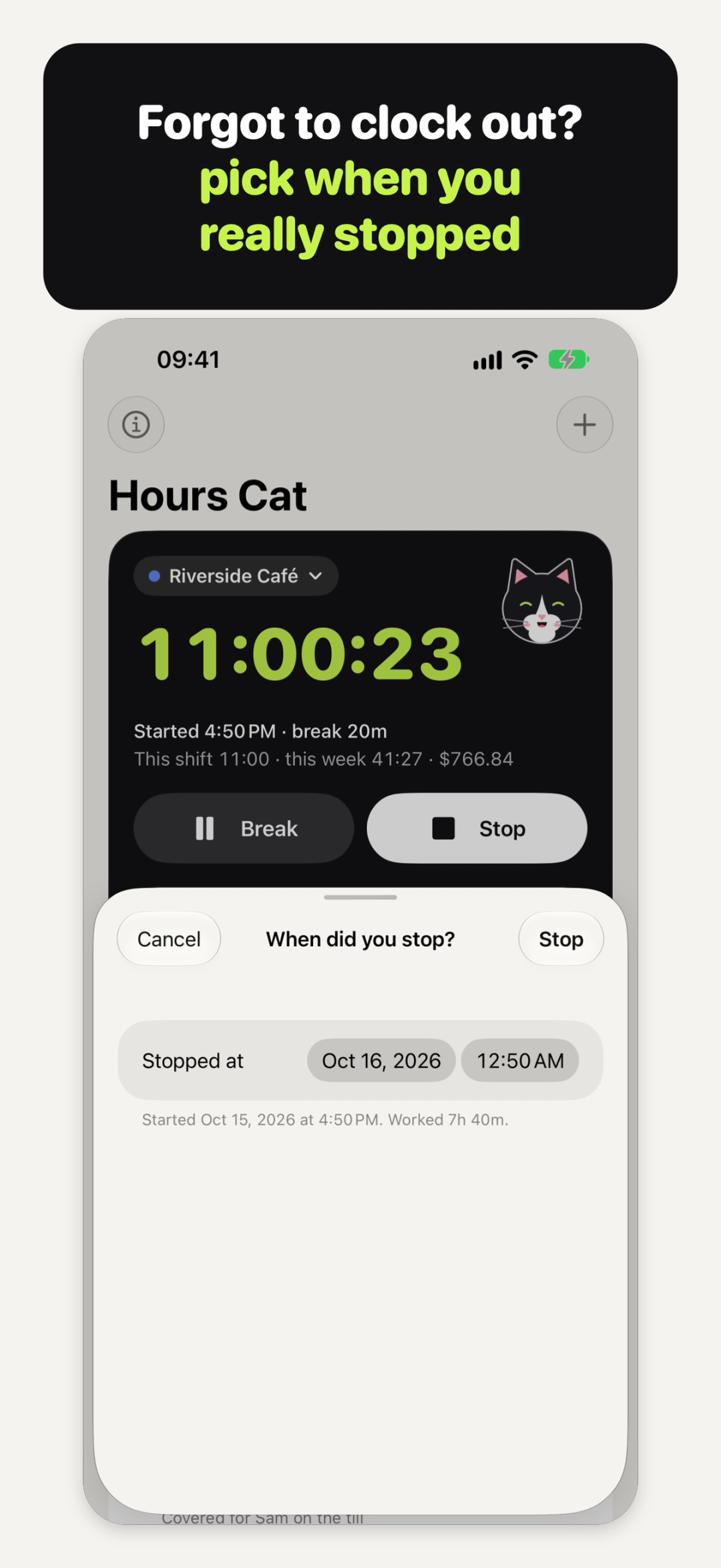 Stop at a different time in Hours Cat