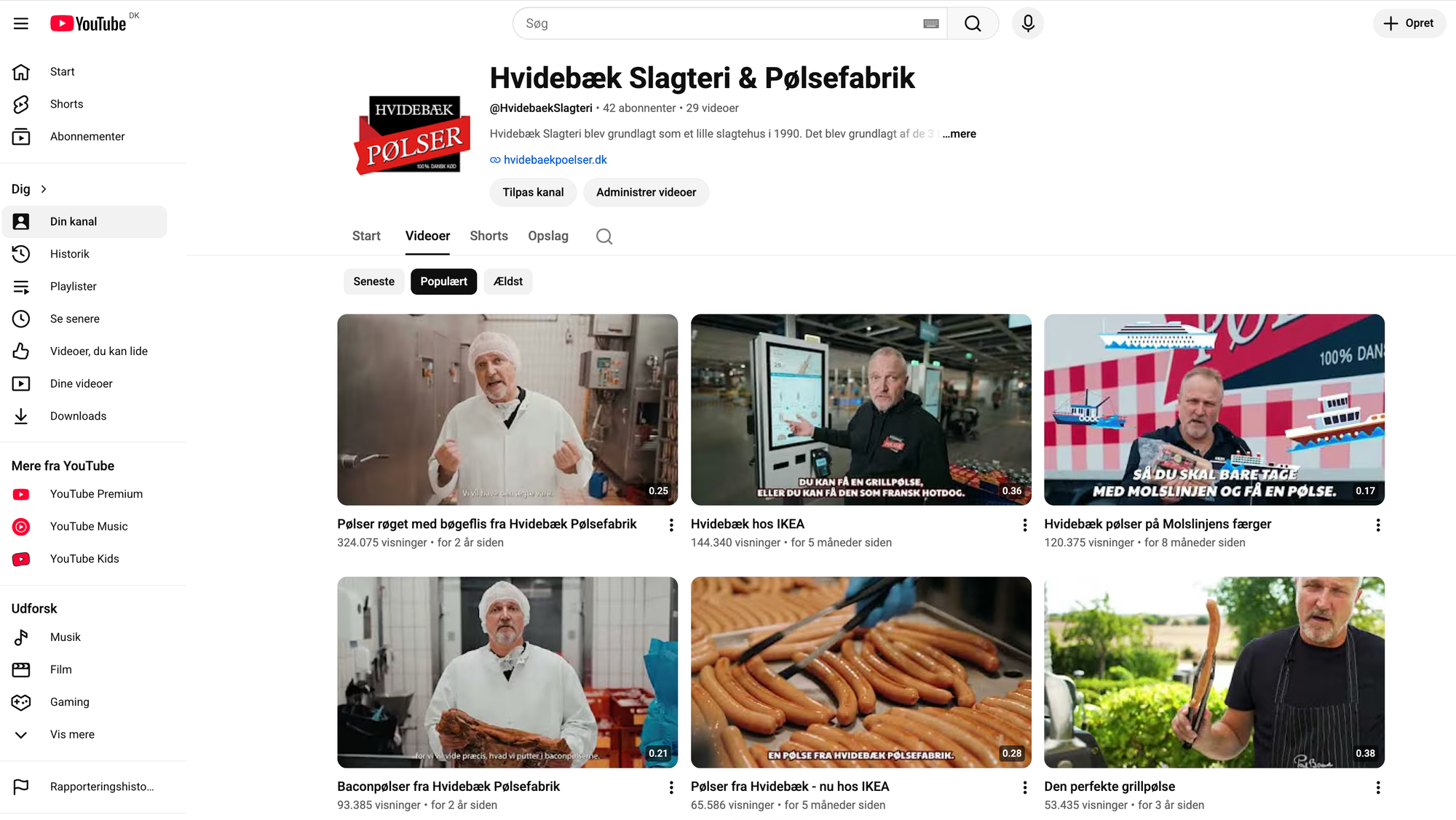 Hvidebæk pølsefabriks youtube kanal