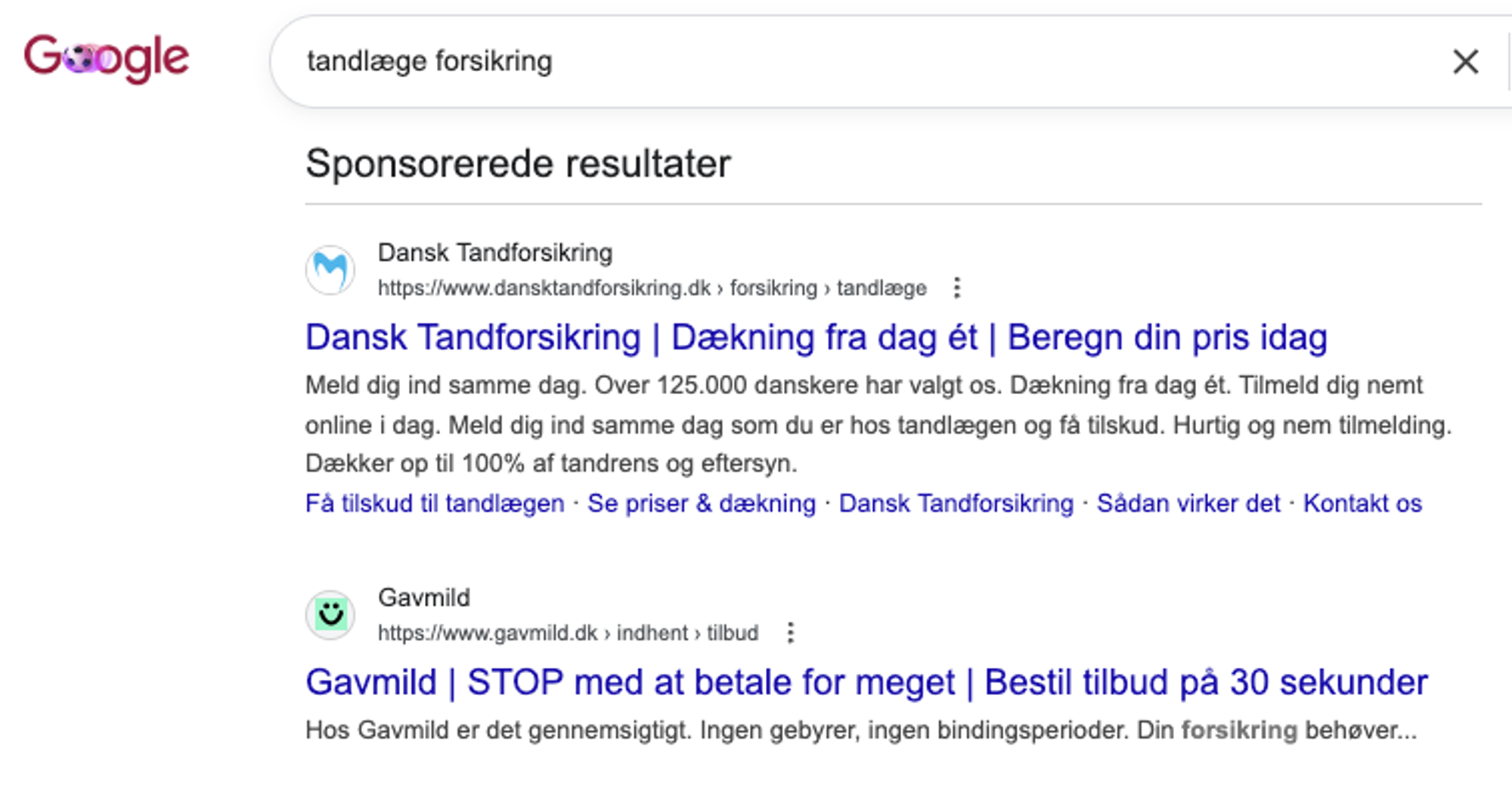 Dansk tandforsikring search annonce