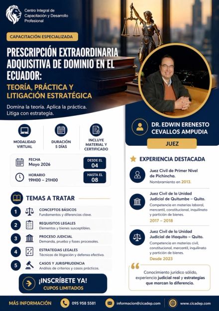 Afiche del curso: Prescripción Extraordinaria Adquisitiva de Dominio en el Ecuador