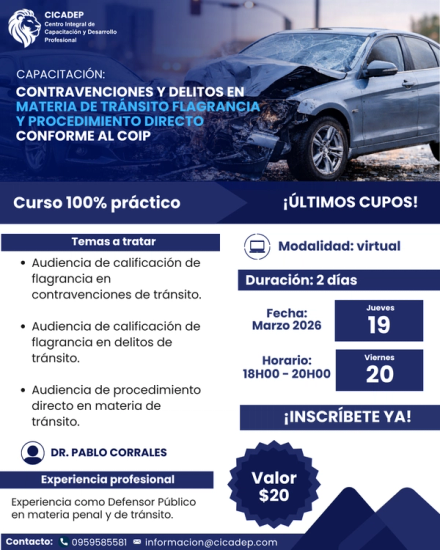 Afiche del curso: Contravenciones y Delitos en Materia de Tráfico