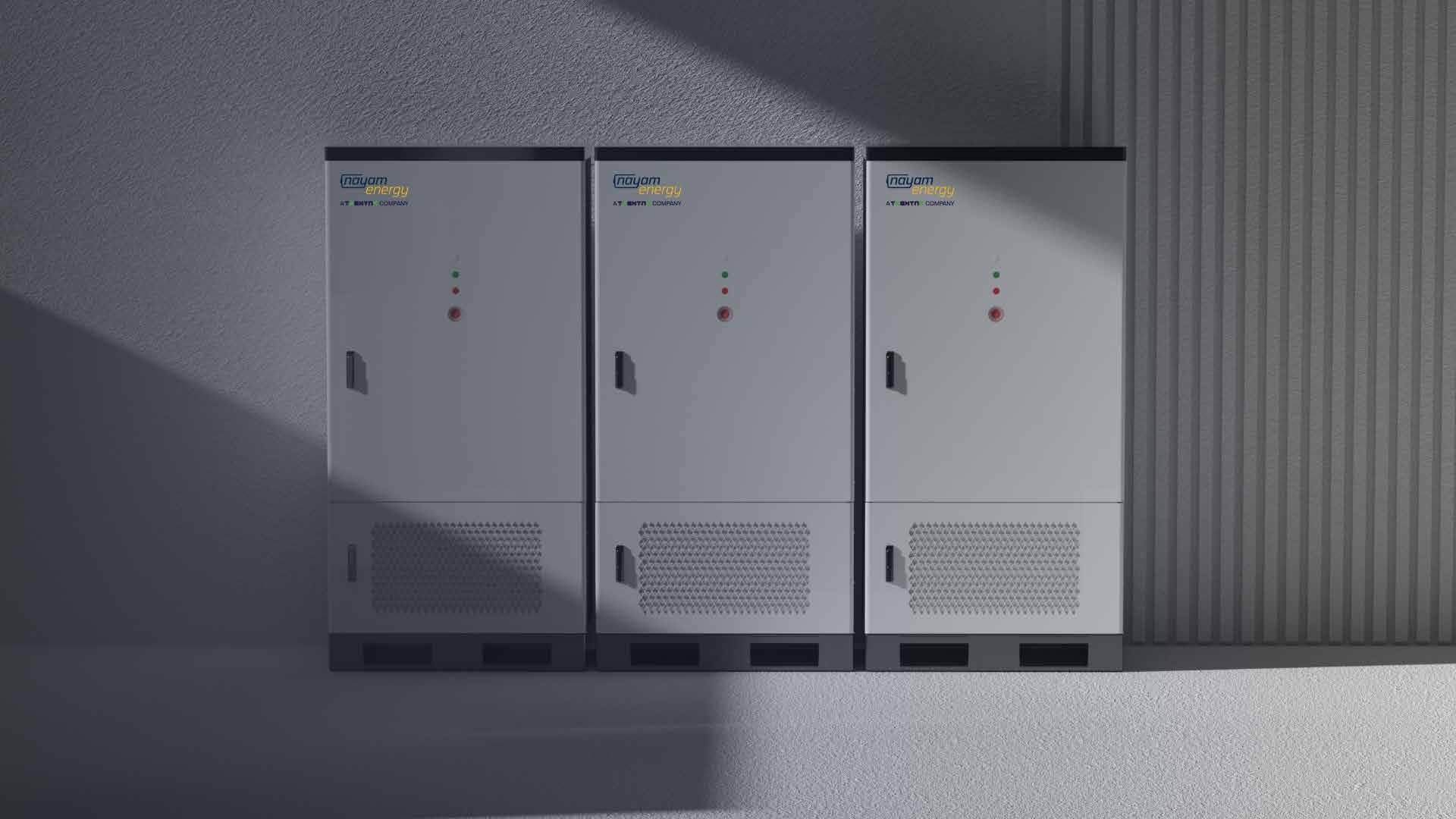 Three Nayam Energy C&I battery storage cabinets