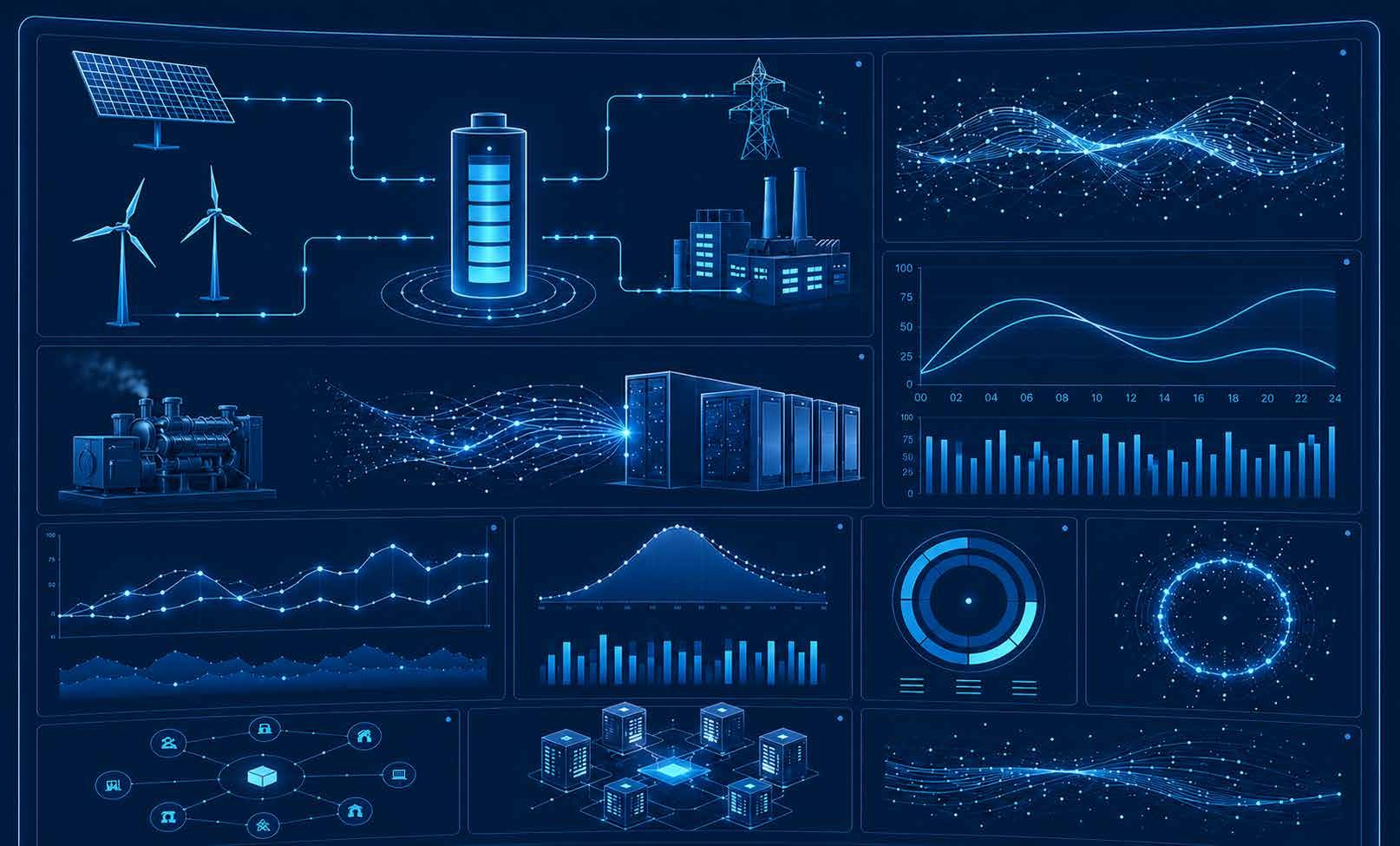 EMS monitoring dashboard visualizing energy flows and system status