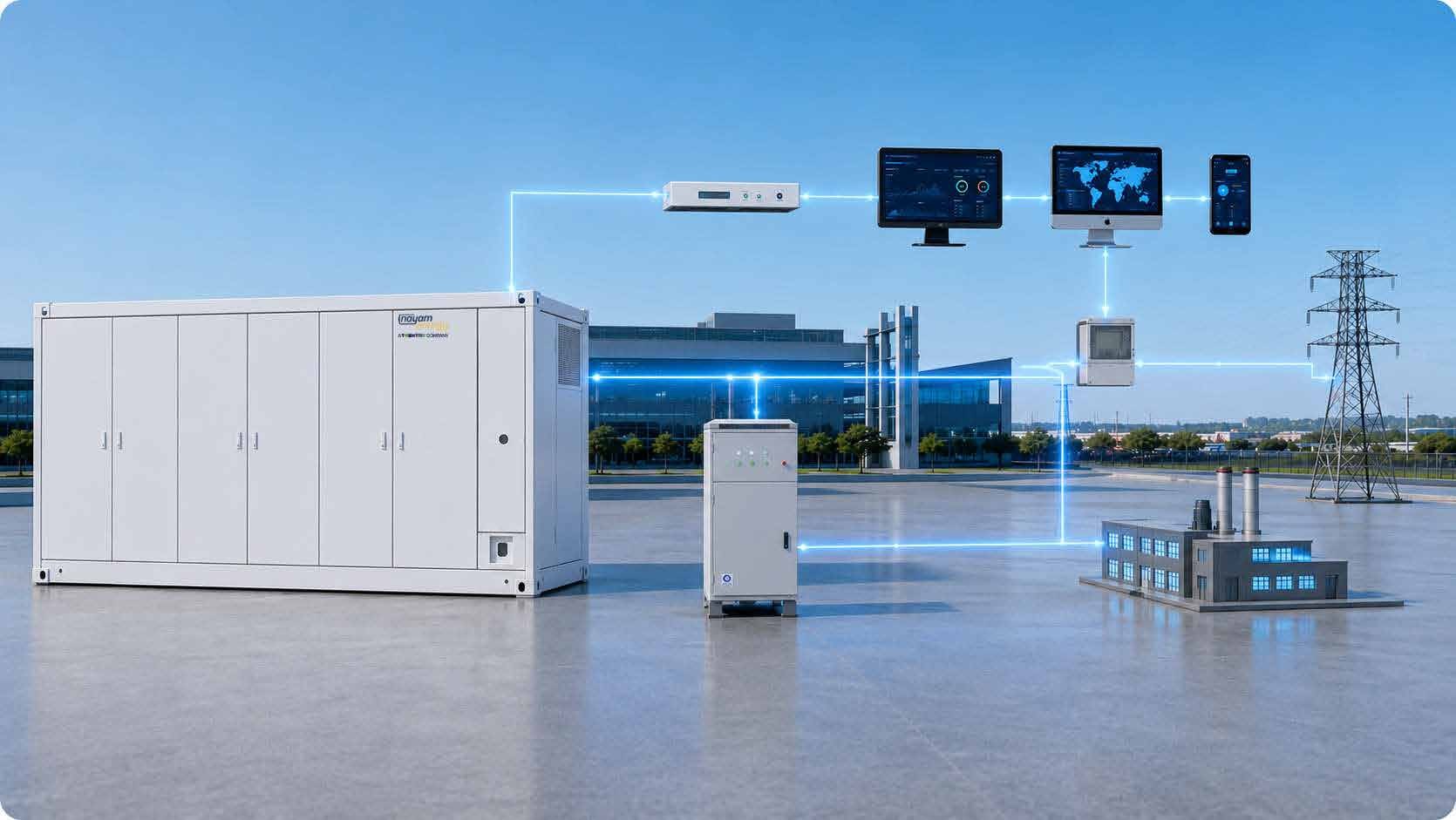 Nayam Energy storage container with EMS monitoring dashboard and cloud connectivity