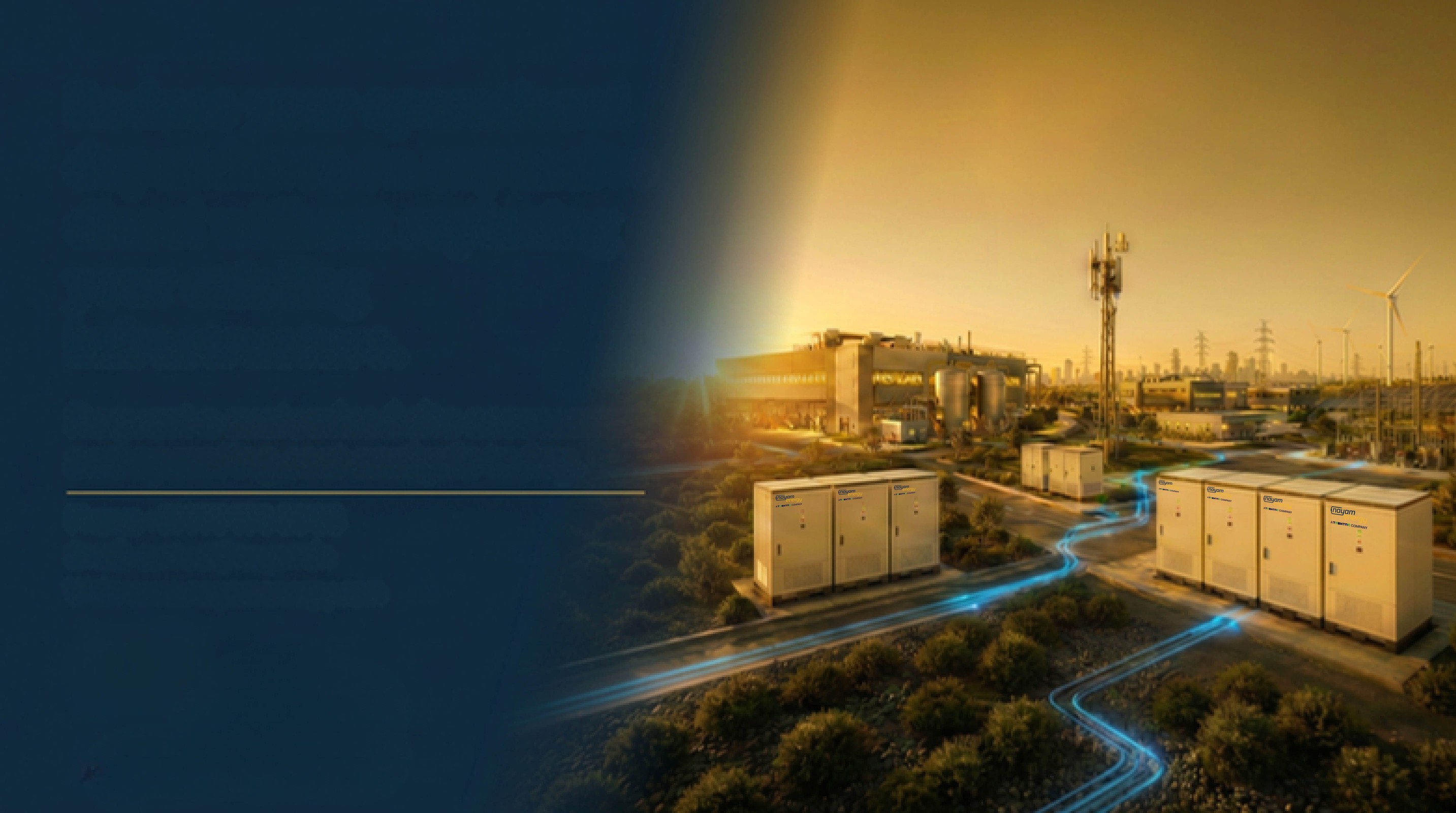 Utility-scale battery storage site at night