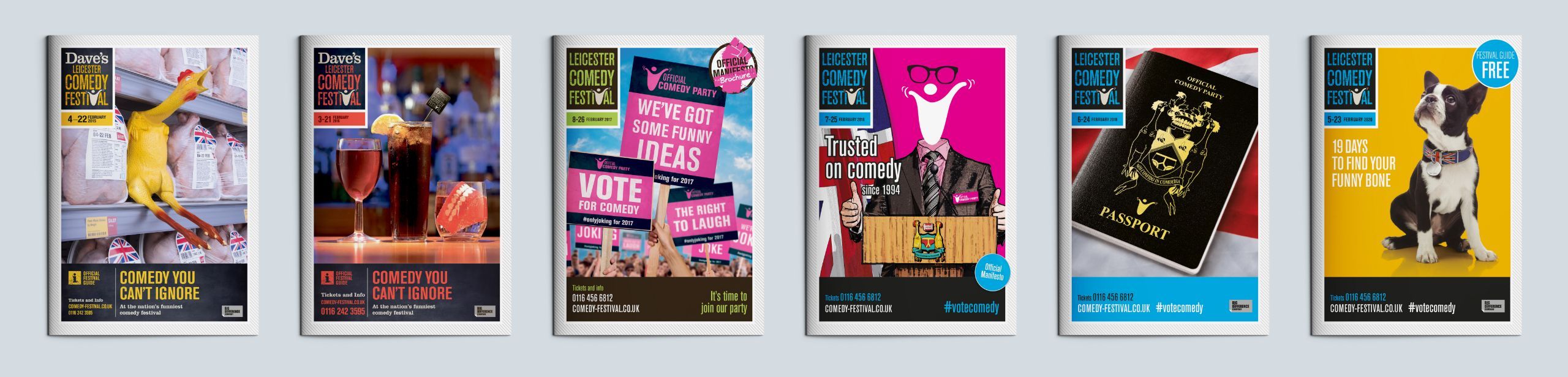 Horizontal scrolling Leicester Comedy Festival Brochures