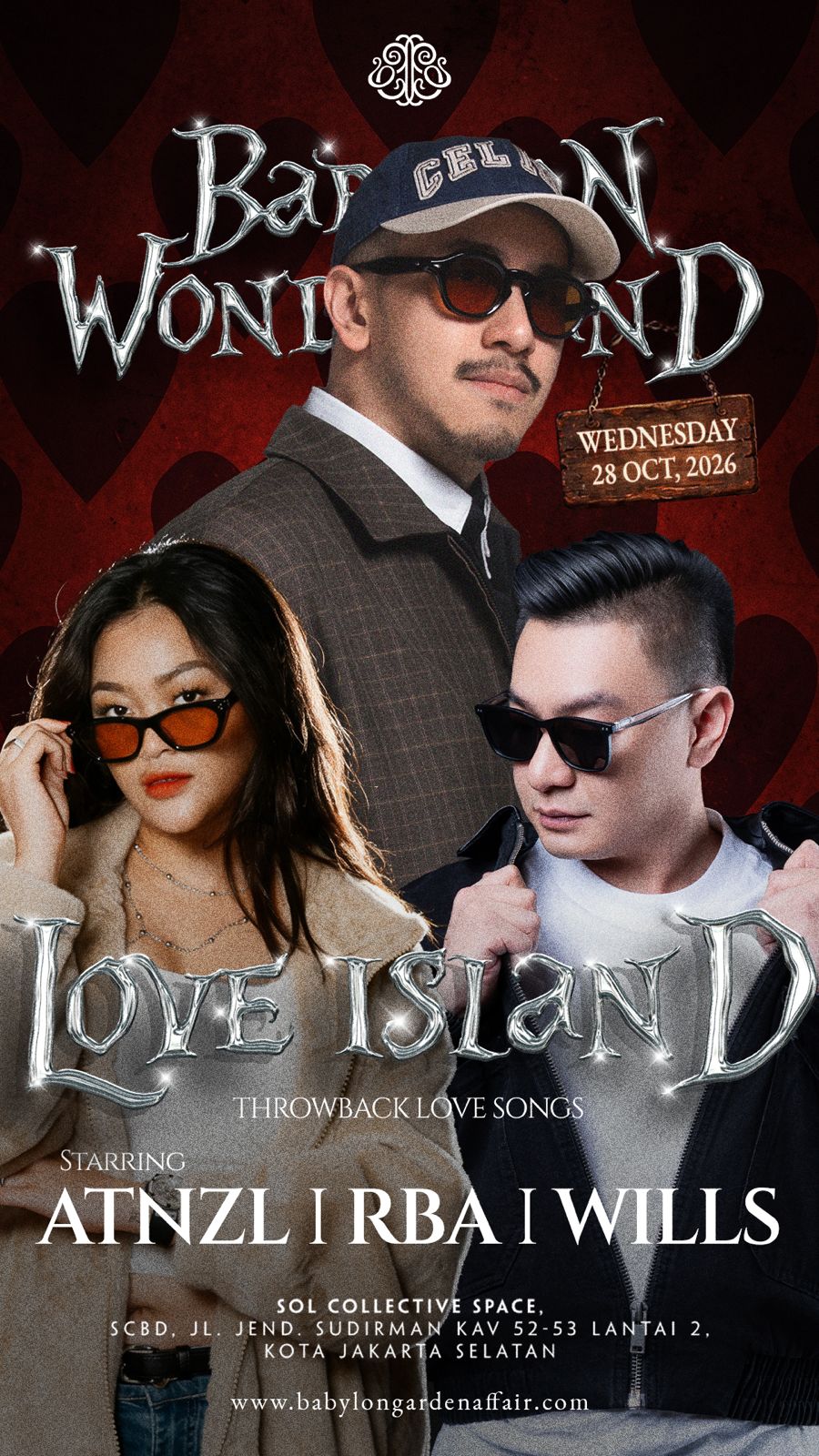 Artists featured on the Late Night Affair event poster for Babylon Wonderland Halloween Week, Tuesday, 27 October 2026.