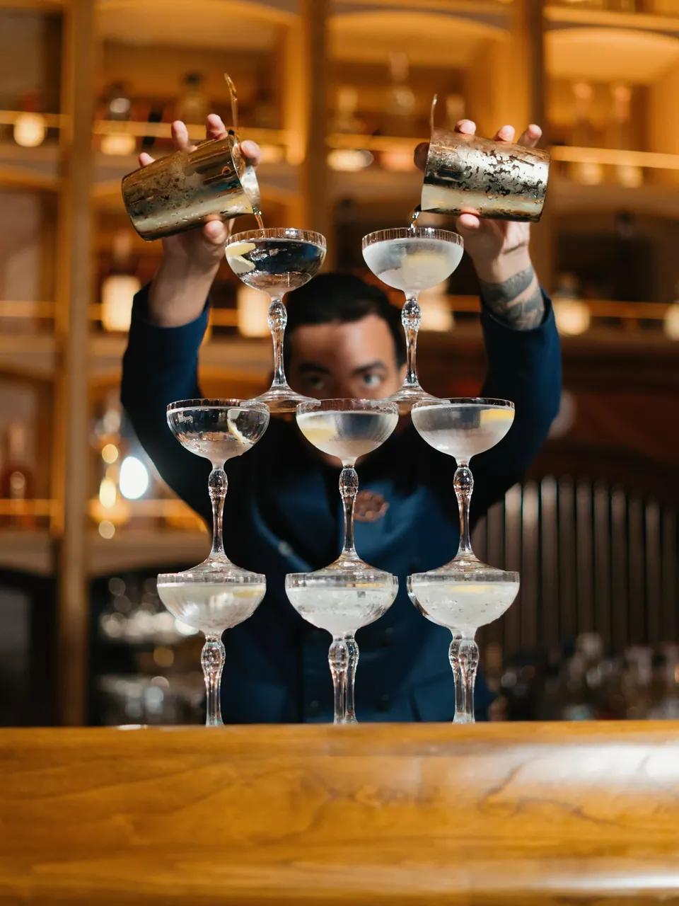 A champagne tower at the Babylon bar