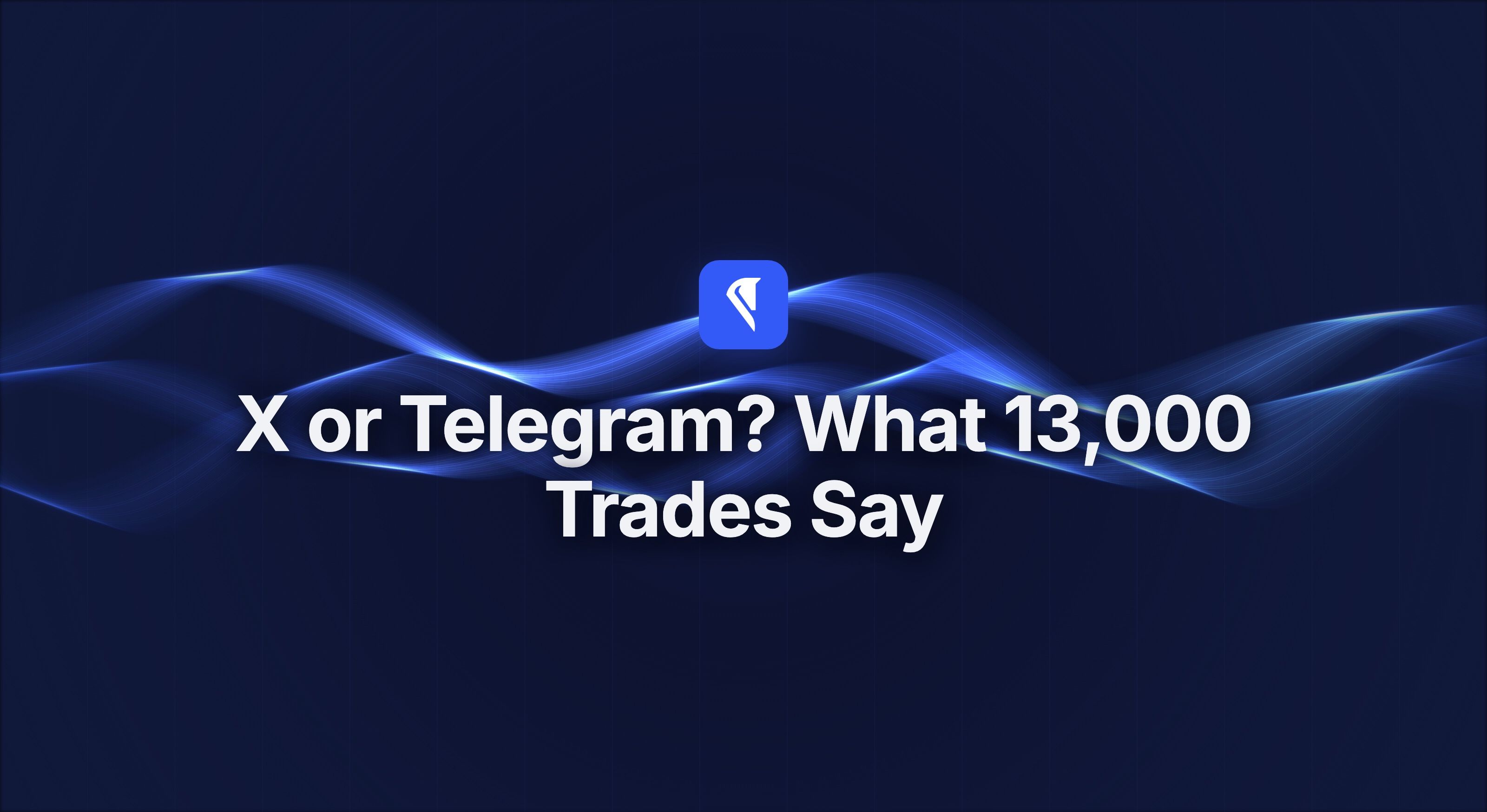Centaur blog cover for "X or Telegram? What 13,000 Trades Say," with the Centaur mark and headline centered over flowing blue light ribbons on a near-black field.