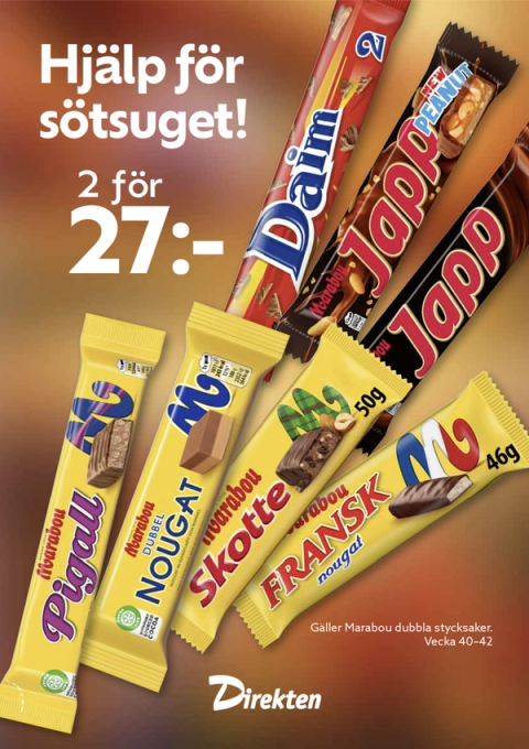 Kampanjaffisch: Marabou dubbla stycksaker, 2 för 27 kr