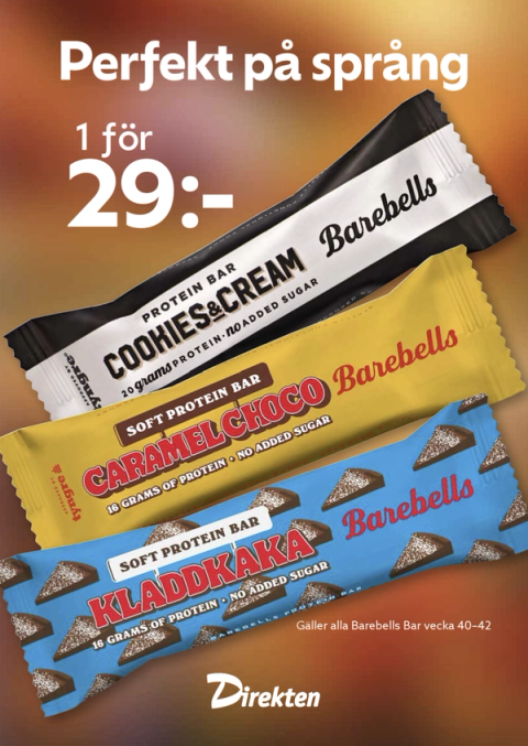 Kampanjaffisch: Barebells proteinbar, 1 för 29 kr