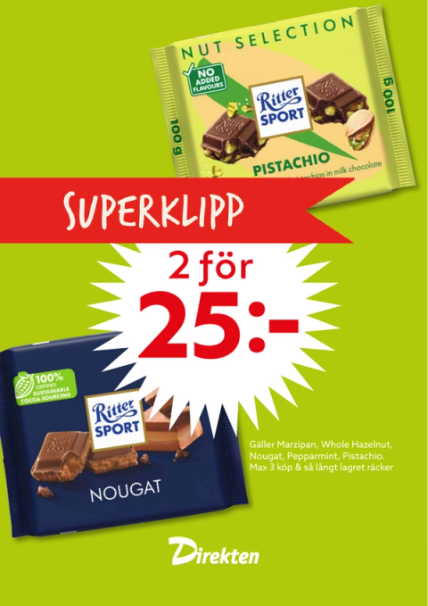 Kampanjaffisch: Ritter Sport Superklipp, 2 för 25 kr