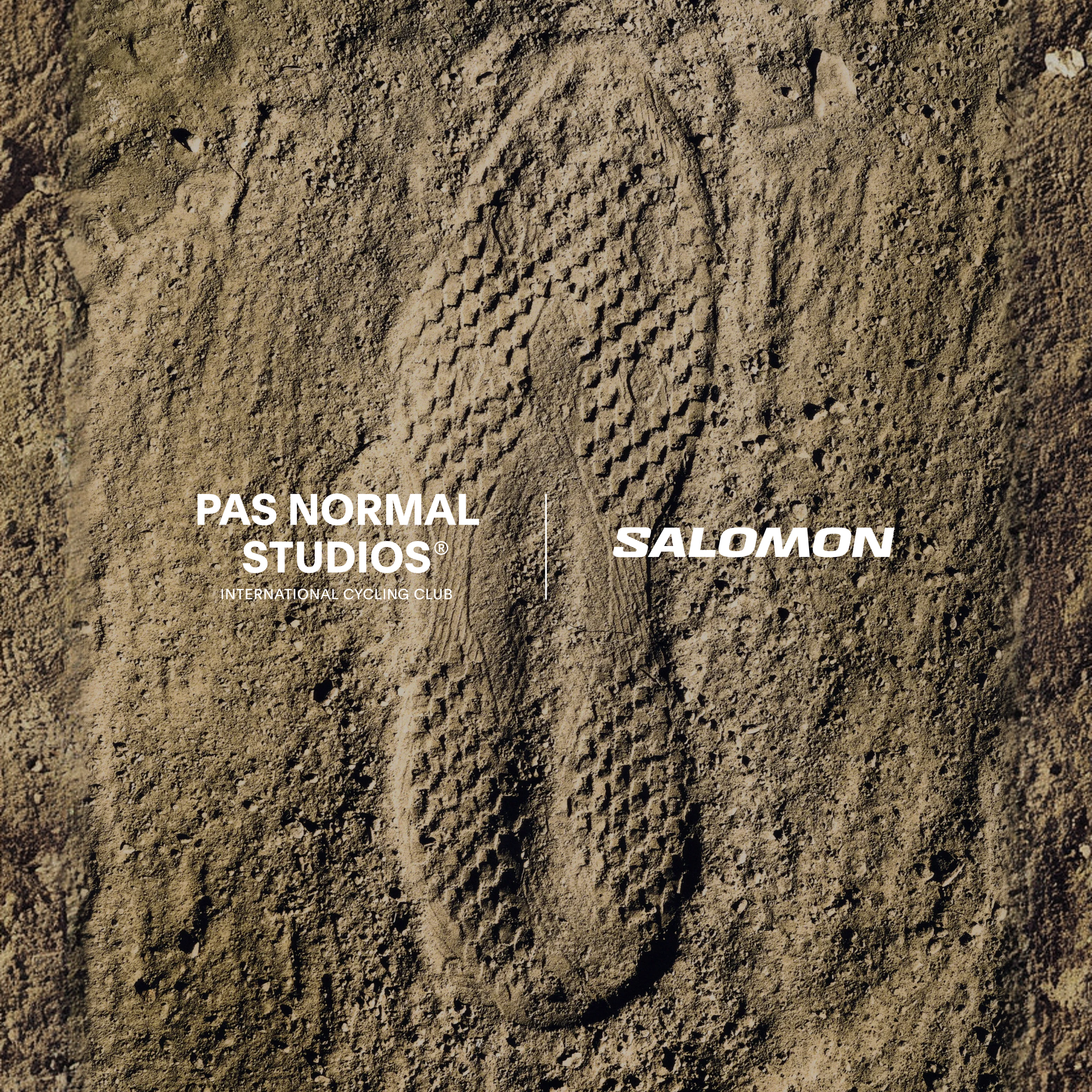 Tire tracks in dirt with cycling and outdoor brand logos for collaboration announcement