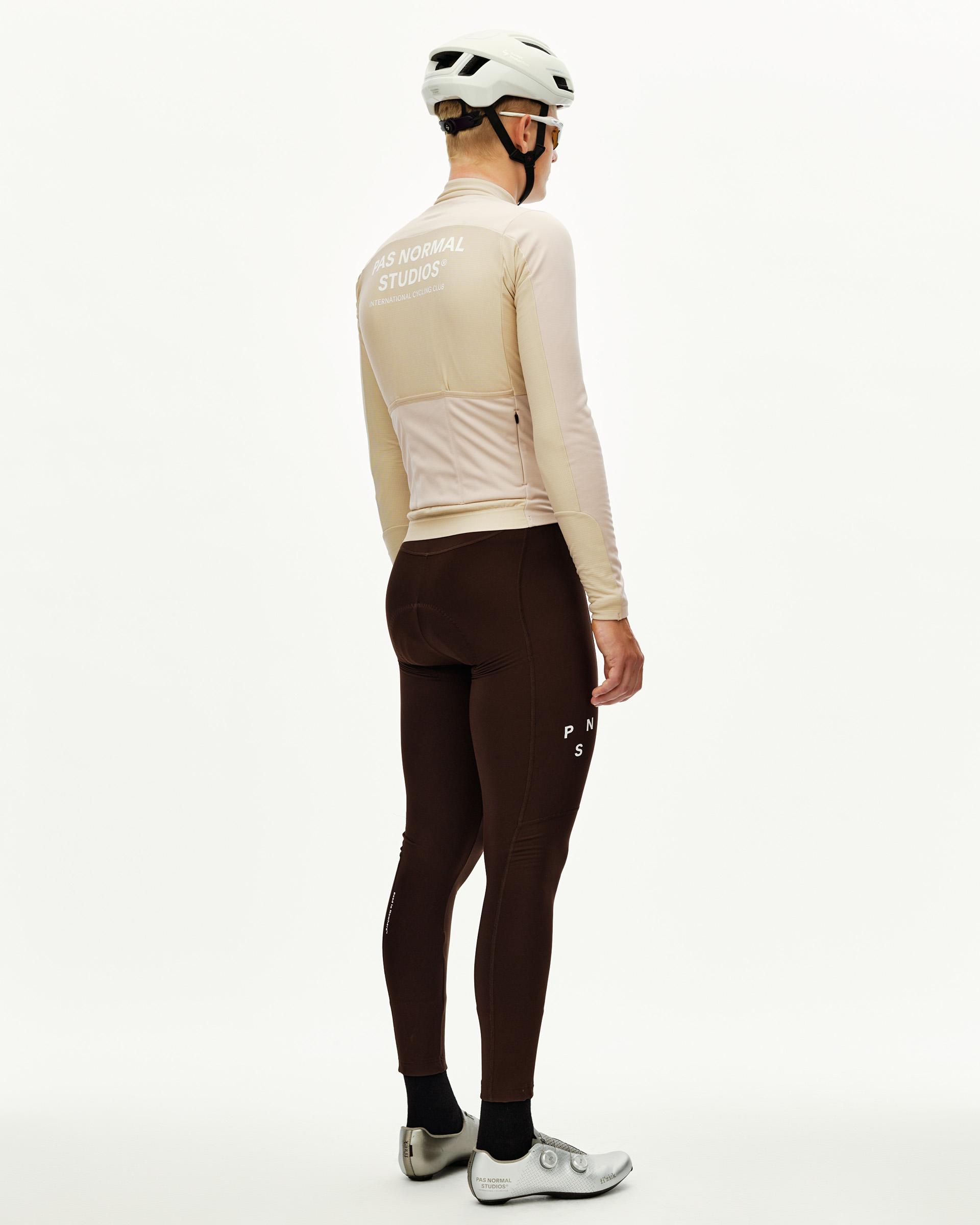 Linen Mechanism Thermal Long Sleeve 2.0 cycling jersey on model, rear view with back text print