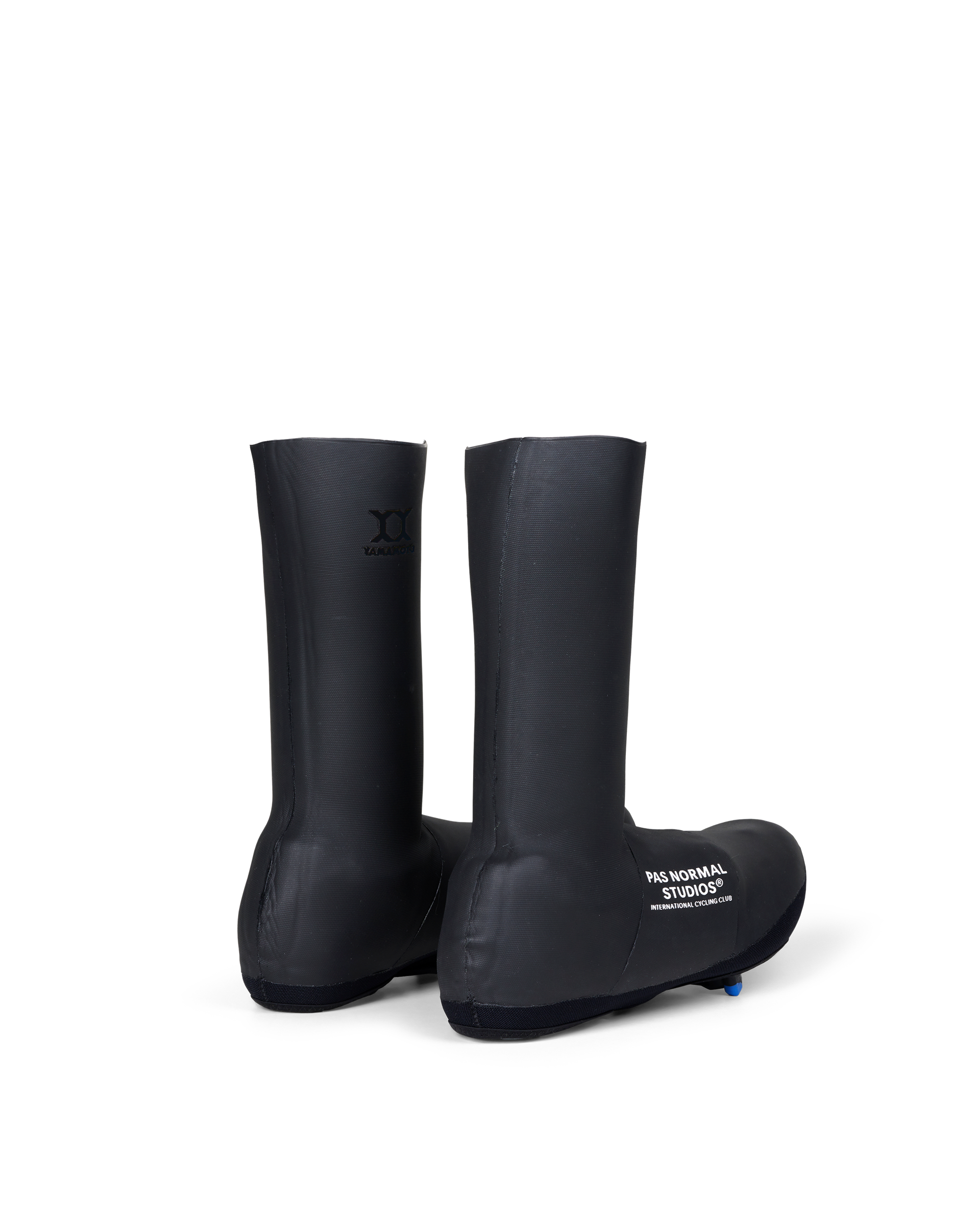 Black Logo Heavy overshoes, rear three-quarter view showing white logo branding