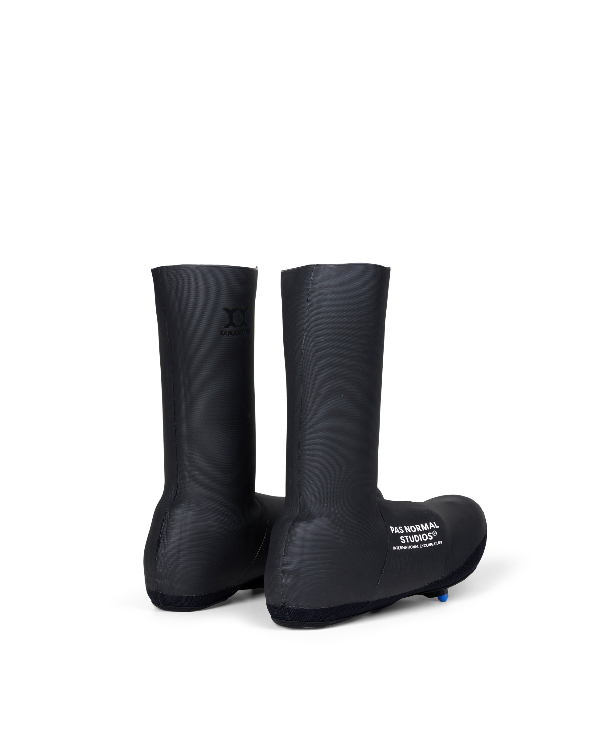 Black Logo Heavy overshoes, rear three-quarter view showing white logo branding